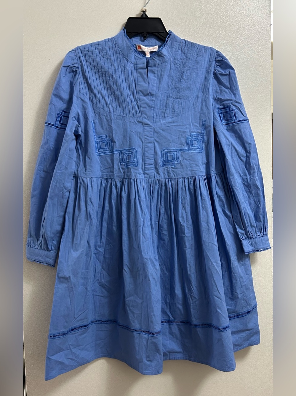 Jude Connally Blue Embroidered Long-Sleeve Dress (size- XS)